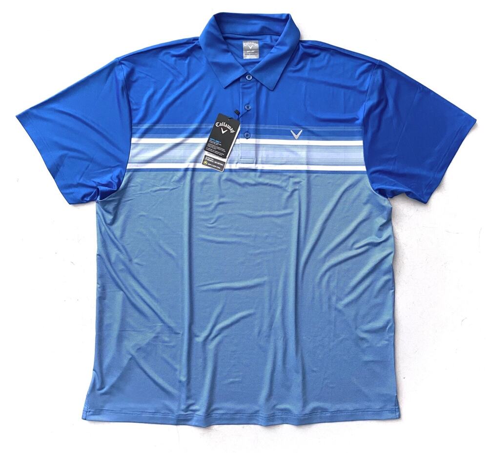 Callaway Nwt Polo Shirt Opti-Dri Magnetic Blue White Stripe Shirt XXL